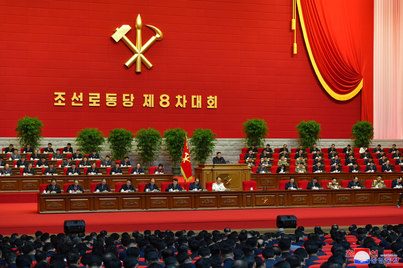 North Korean leader Kim Jong-un convenes the 8th Congress of the Workers’ Party of Korea for a third day in Pyongyang, North Korea, Jan.7, 2021. (KCNA-Yonhap)