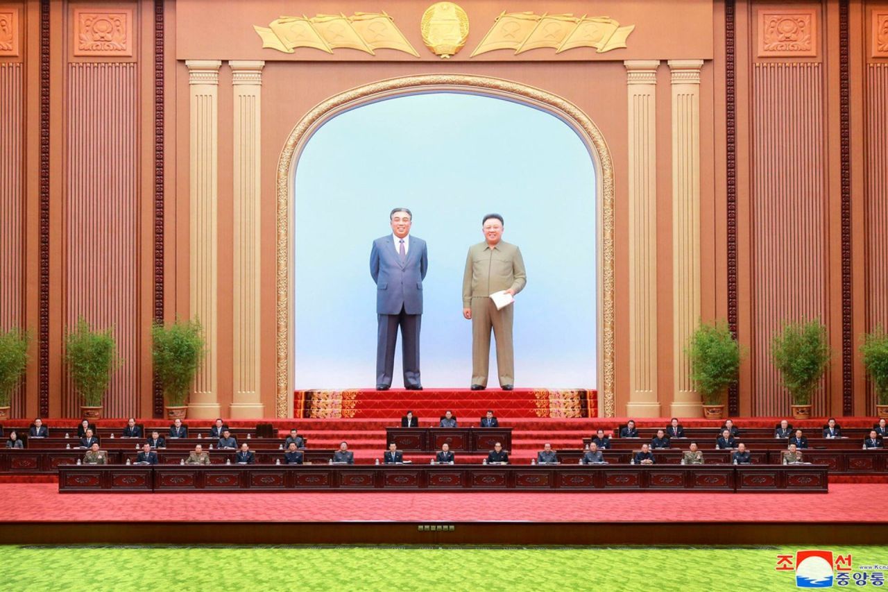 North Korea's Supreme People's Assembly holds a meeting at the Mansudae Assembly Hall in Pyongyang on April 12, 2020, in this photo released by the Korean Central News Agency. North Korean leader Kim Jong-un did not attend the meeting, which dealt with budgetary issues and the election of new members of the powerful State Affairs Commission led by Kim. (KCNA-Yonhap)