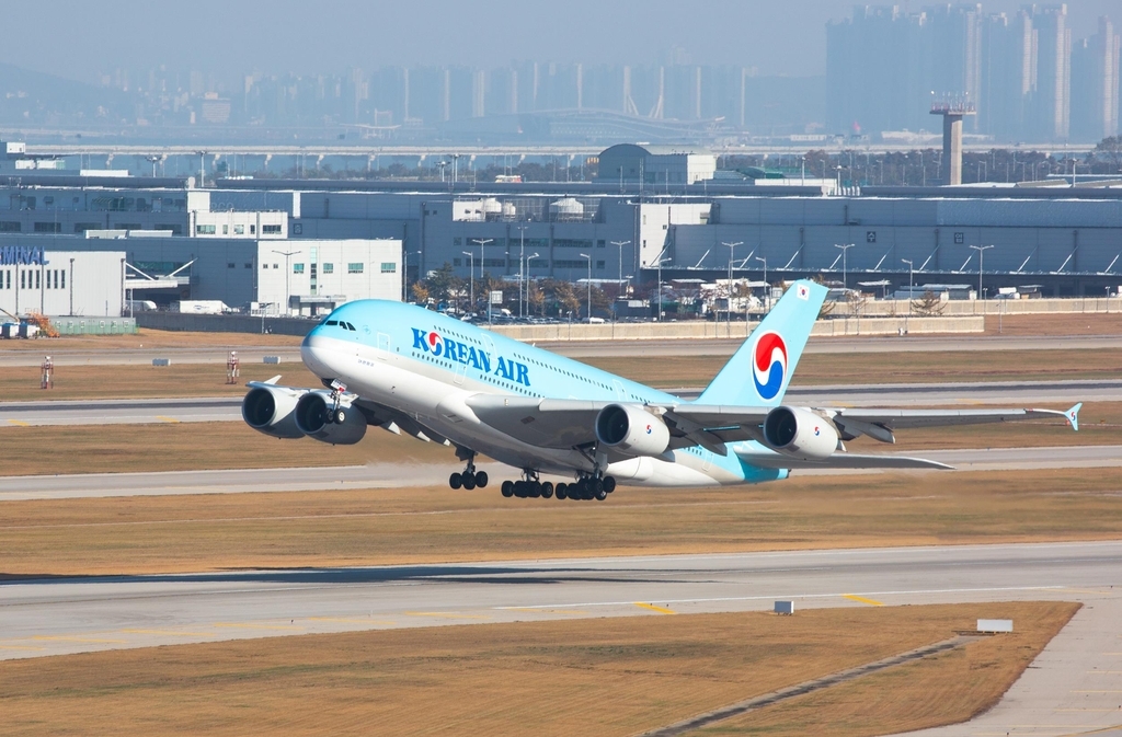 This undated file photo provided by Korean Air shows an A380 passenger jet taking off from Incheon International Airport, west of Seoul. (Korean Air)