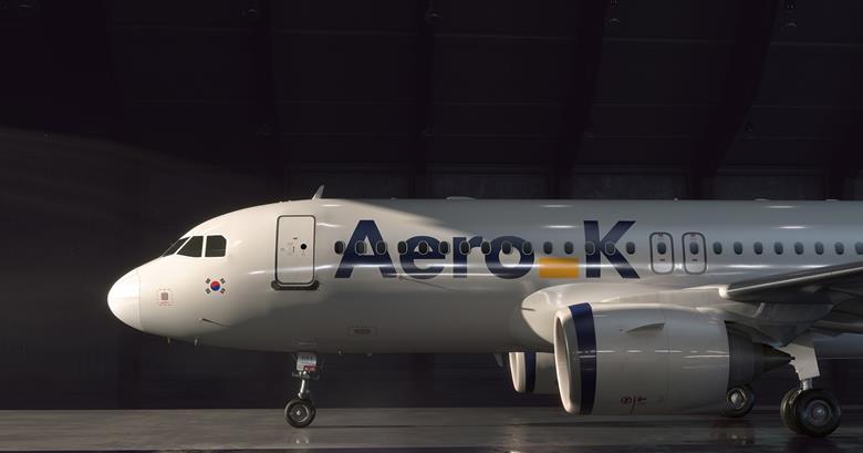 Aero K‘s airplane sits grounded in Cheongju, North Chungcheong Province. (Aero K)