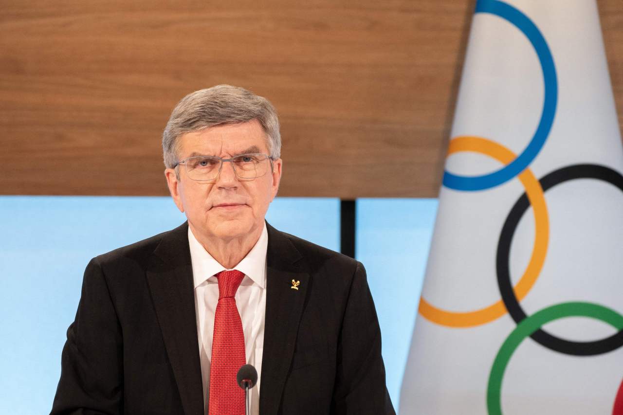 This handout picture taken and released on Wednesday, 2021 by the International Olympic Committee shows IOC president Thomas Bach during the 137th IOC Session held virtually in Lausanne. (AFP)