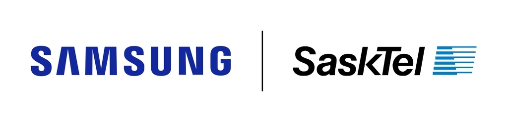 This photo, provided by Samsung Electronics Co. on Tuesday, shows the corporate logos of Samsung and Canadian telecommunications firm Saskatchewan Telecommunications Holding Corp. (Samsung Electronics Co.)