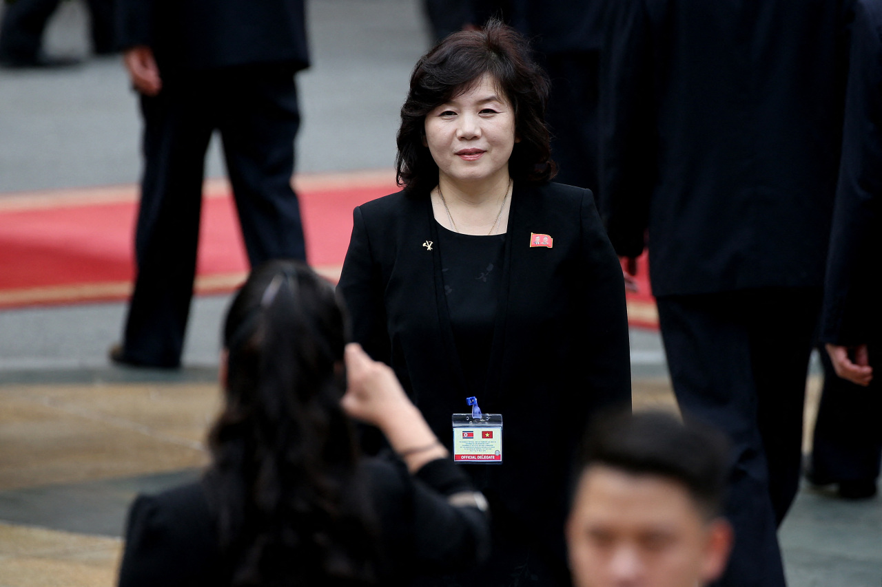This file photo taken on March 1, 2019 shows North Korean Vice Minister of Foreign Affairs Choe Son Hui posing for a photo ahead the welcome ceremony of North Korea's leader Kim Jong-un (not pictured) at the Presidential Palace in Hanoi (AFP-Yonhap)