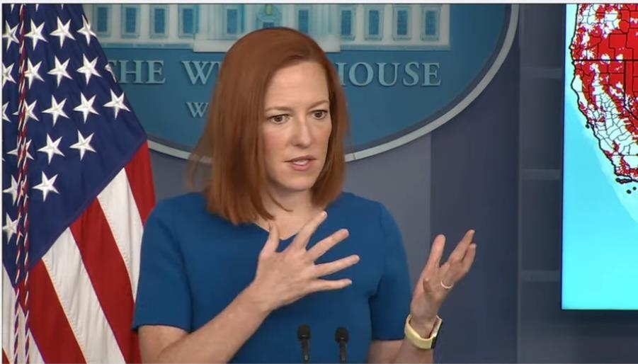 The captured image from the White House website shows spokeswoman Jen Psaki speaking at a daily press briefing at the White House in Washington on Wednesday. (White House website)