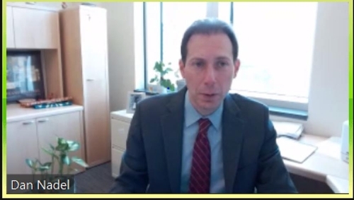 The captured image shows Daniel Nadel, a senior official from the Office of International Religious Freedom at the US State Department, speaking in a virtual interview with Yonhap News Agency in Washington on Wednesday. (Yonhap)