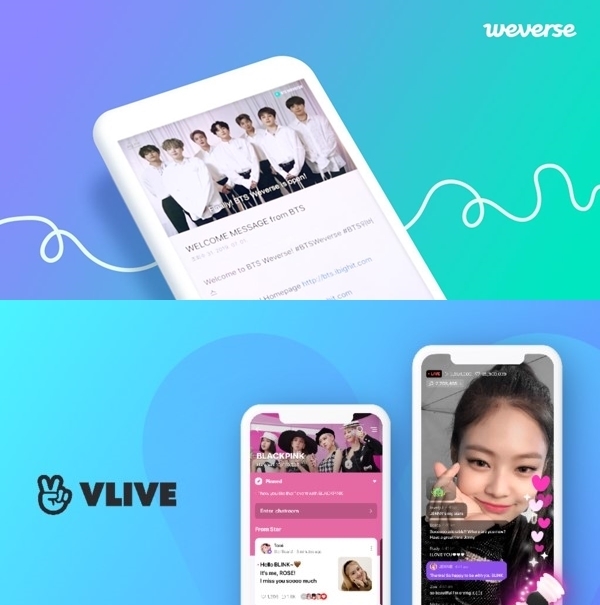 Promotional images for Weverse and V Live (Naver, HYBE)
