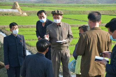 This image, captured from the website of North Korea's Rodong Sinmun on Wednesday, shows North Korean Premier Kim Tok-hun speaking to workers during a field inspection trip to Sunchon, north of Pyongyang. (the website of North Korea's Rodong Sinmun)