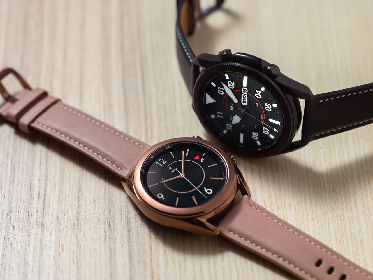 This file photo provided by Samsung Electronics Co. on Jan. 27, 2021, shows the company's Galaxy Watch3 smartwatches. (Samsung Electronics Co.)