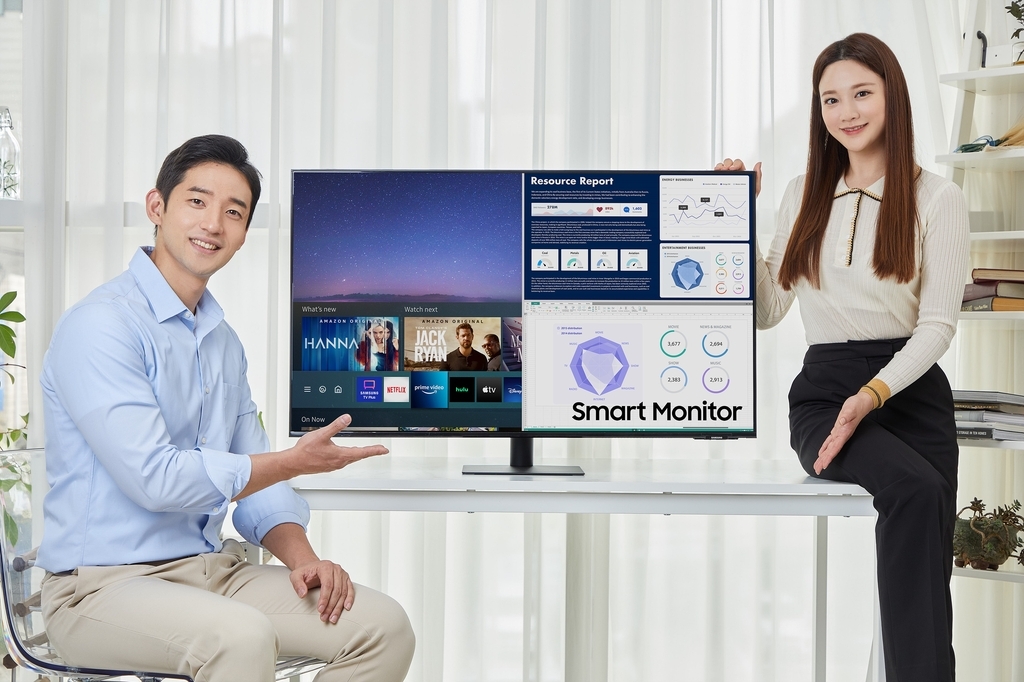 This photo provided by Samsung Electronics Co. on Monday, shows the company's new 43-inch M7 Smart Monitor. (Samsung Electronics Co.)