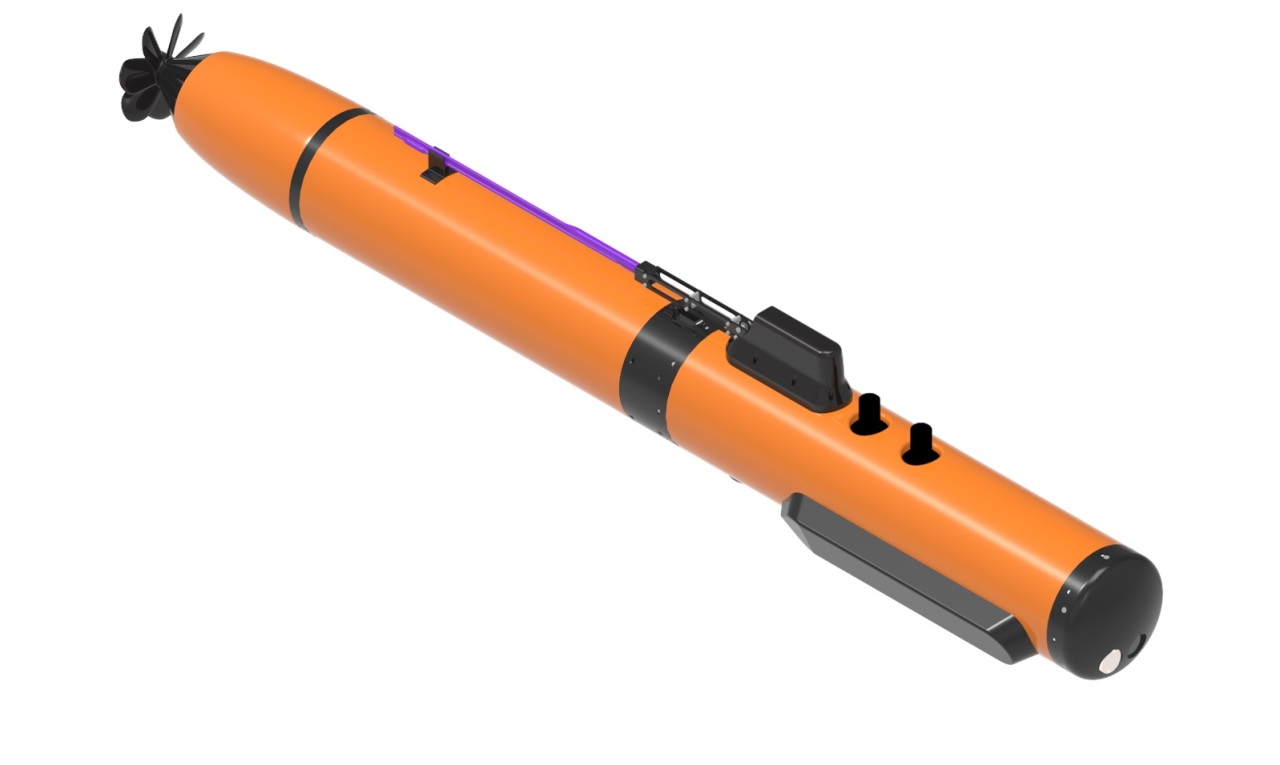 Hanwha Systems’ autonomous underwater drone can be operated for more than 12 hours in a group of four and provide 3D images to users. (Hanwha Systems)