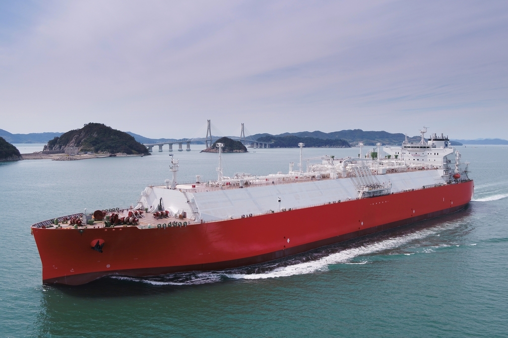 This photo provided by Samsung Heavy Industries Co. on Monday, shows an LNG carrier built by the shipbuilder. (Samsung Heavy Industries Co.)