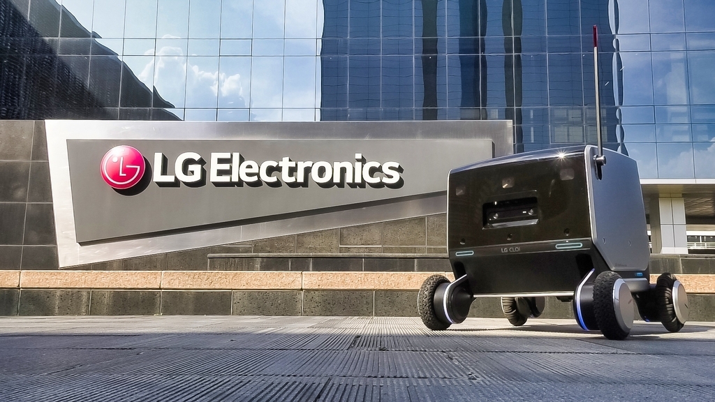 This photo provided by LG Electronics Inc. on Tuesday, shows the company's new indoor-outdoor delivery robot. (LG Electronics Inc.)