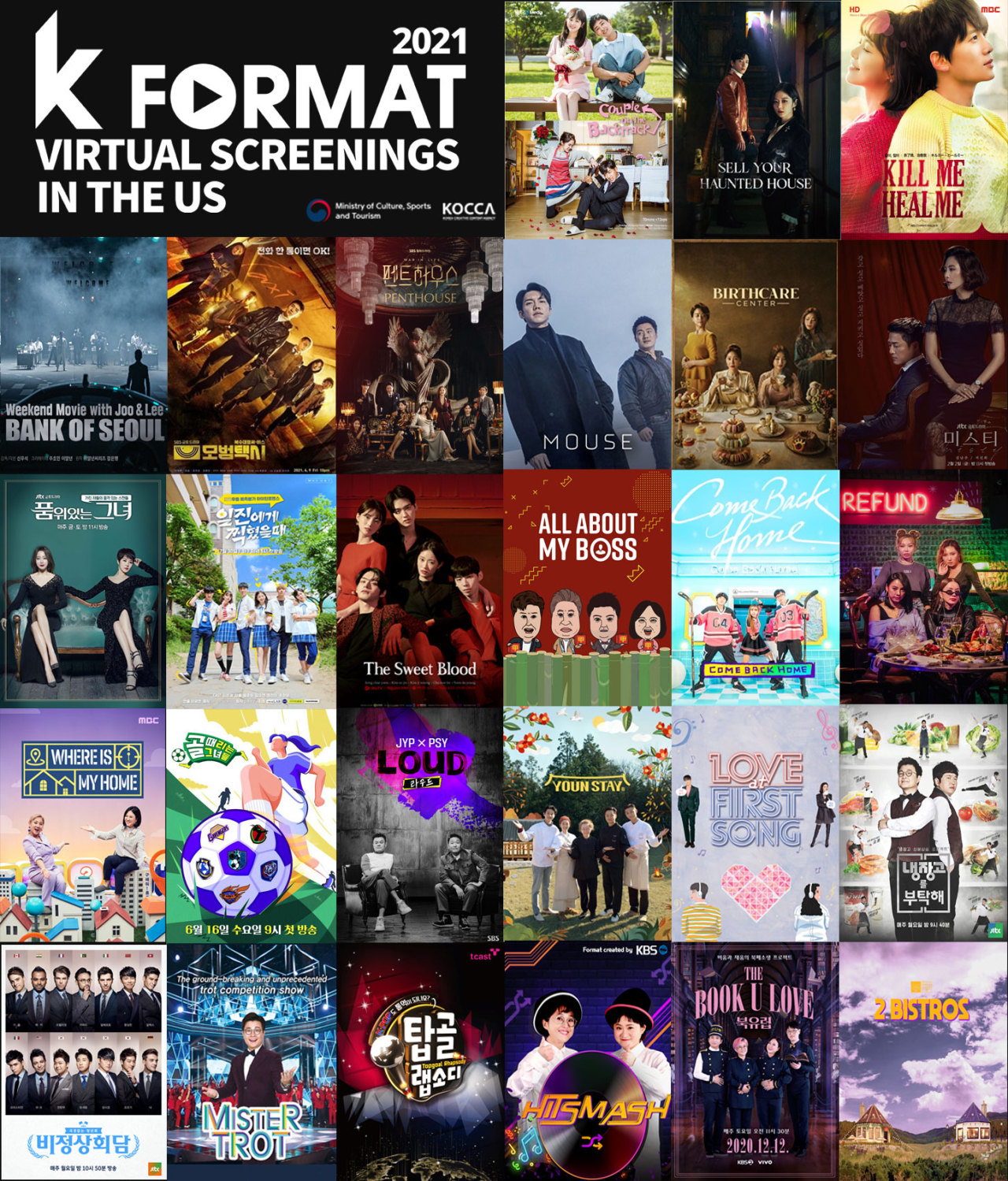 The poster of major programs participating “2021 K-Format Virtual Screenings in the US” (KOCCA)
