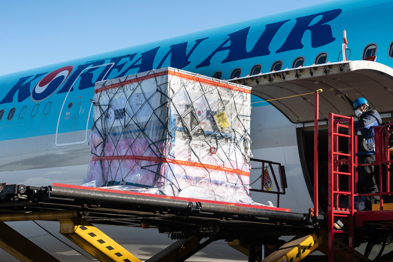 Cargo is being loaded onto a Korean Air flight. (Korean Air)