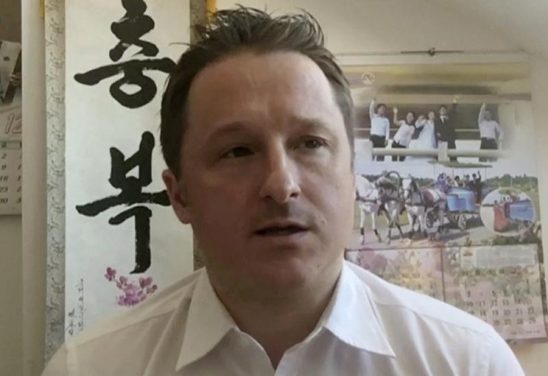 In this file image made from a March 2, 2017, video, Michael Spavor, director of Paektu Cultural Exchange, talks during a Skype interview in Yanji, China. The Canadian entrepreneur who was charged with spying after his government arrested an executive of Chinese tech giant Huawei faces a possible verdict Wednesday, Aug. 11, 2021 as Beijing steps up pressure on Canada ahead of a court ruling on whether to hand over the executive to face U.S. criminal charges. (AP)