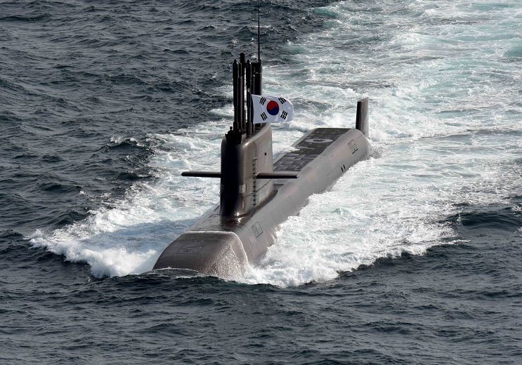 This photo, provided by the Navy on Friday, shows its first 3,000-ton class homegrown submarine capable of firing submarine-launched ballistic missiles, named Dosan Ahn Chang-ho. (the Navy)