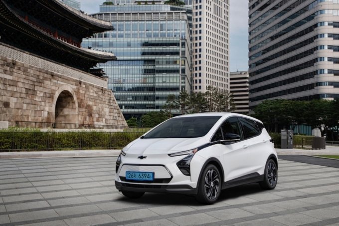 The new Chevy Bolt EV is seen in this file photo provided by GM Korea on Aug. 11, 2021. (GM Korea)