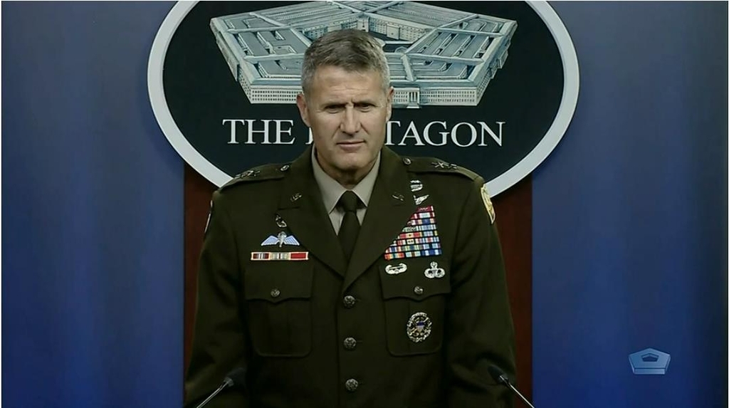 Maj. Gen. William Taylor, deputy director for regional operations of the Joint Staff, is seen answering questions in a press briefing at the Pentagon in Washington on Wednesday in this image captured from the website of the US Department of Defense. (Yonhap)