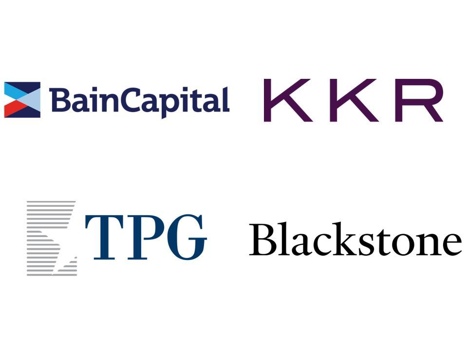 Respective logos of Bain Capital (from top left, clockwise), KKR, Blackstone and TPG Capital
