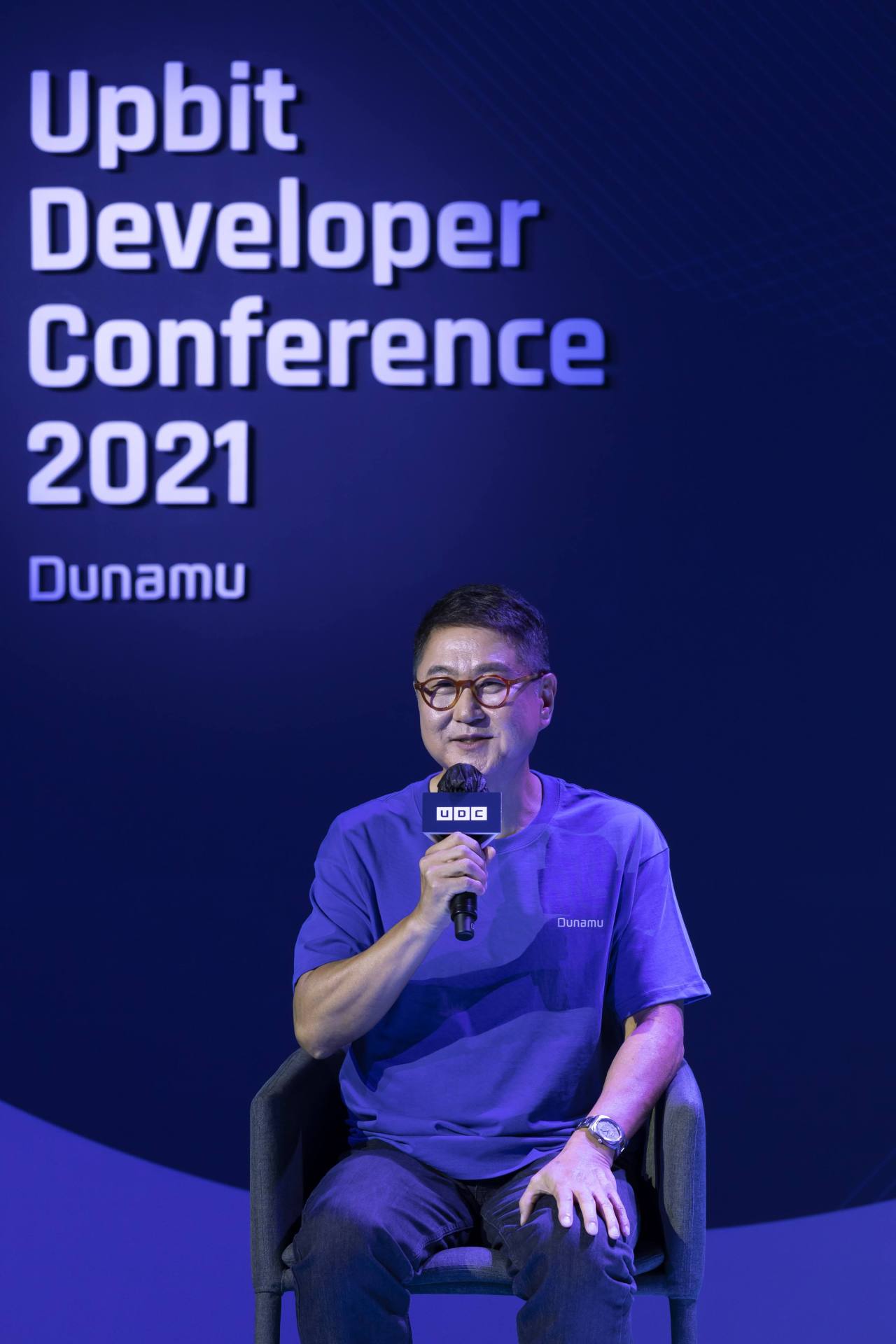 Lee Sir-goo, CEO of Dunamu, the operator of Upbit, Korea’s largest crypto exchange in terms of transaction volume, speaks during Upbit Developer Conference on Thursday. (Dunamu)