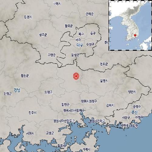 This image, provided by the Korea Meteorological Administration (KMA), shows the earthquake, marked in red, detected in the southeastern county of Changnyeong on Sept. 12, 2021. (Yonhap)