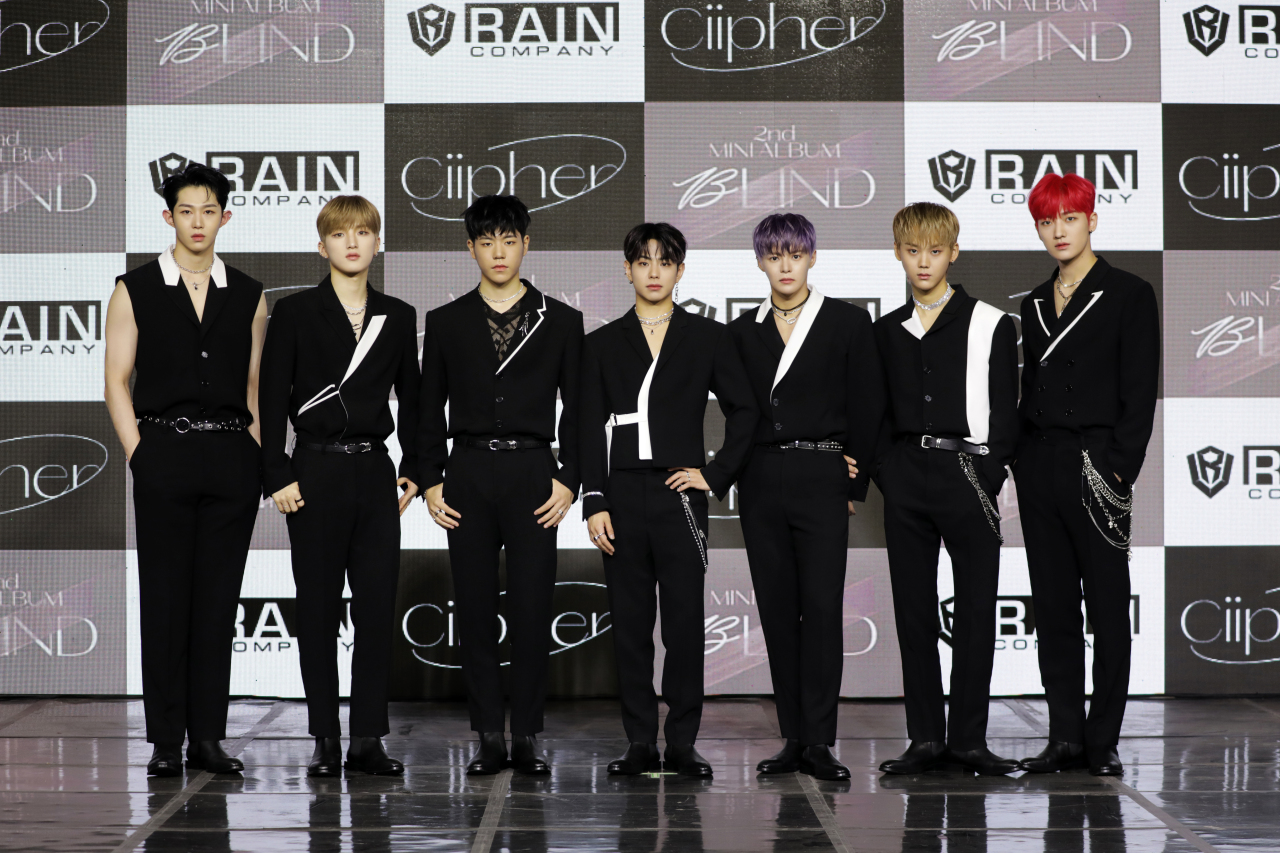 Boy band Ciipher poses during an online press conference Tuesday. (Rain Company)