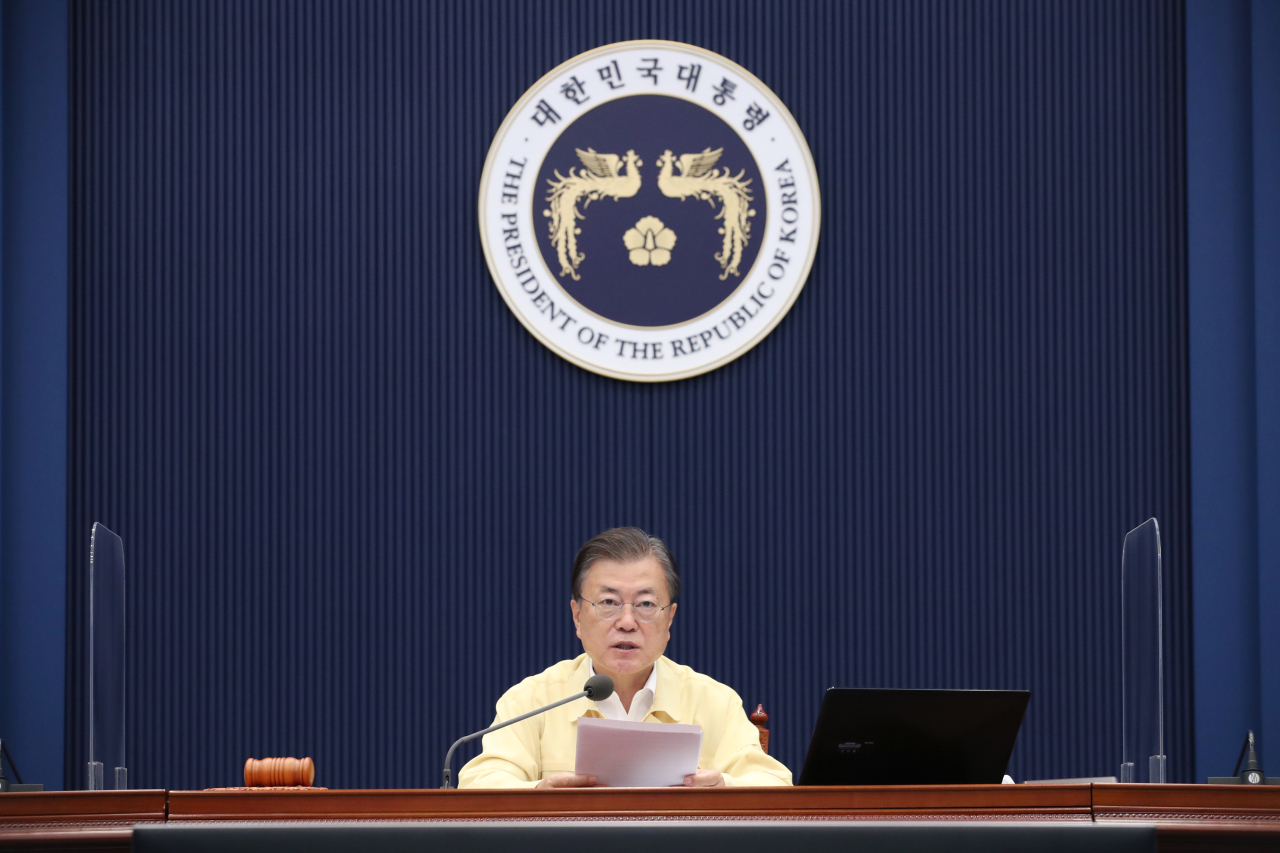 Citing economic damages from pandemic control measures, President Moon Jae-in said Korea could 