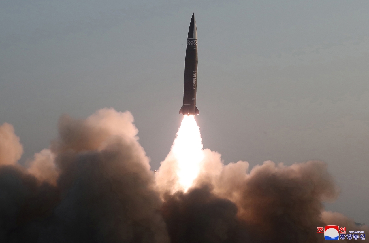 This file photo, shows a missile launch. (North Korea's official Korean Central News Agency)