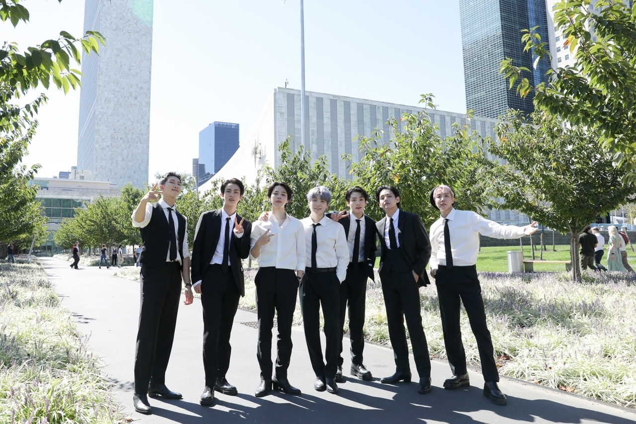 BTS poses at the UN General Assembly in New York on Sept. 20. (Big Hit Music)