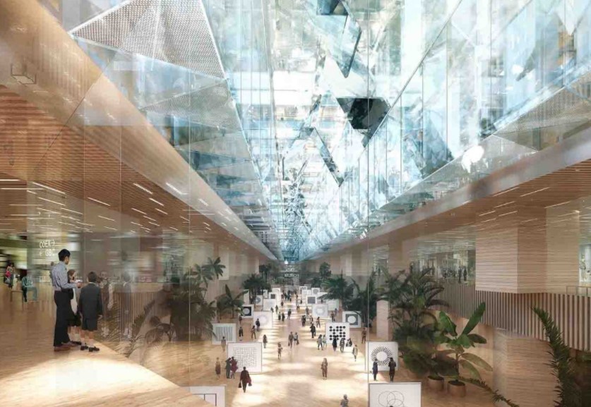A blueprint image of “Light Walk,” the Gangnam Intermodal Transit Center (DPA, Dominique Perrault Architecture)