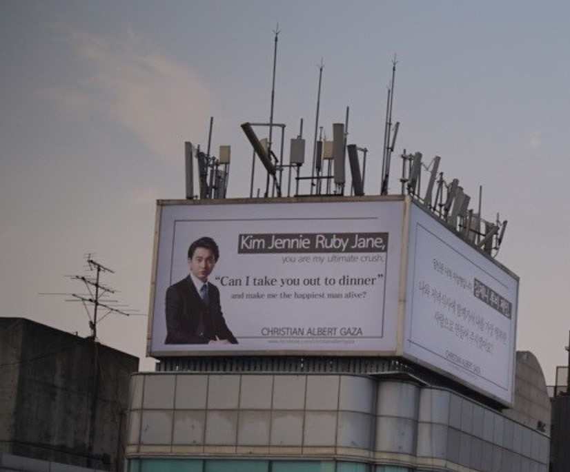 A billboard ad from Filipino businessman Christian Albert Gaza is seen in Yongsan, Seoul. (Christian Albert Gaza’s Instagram)