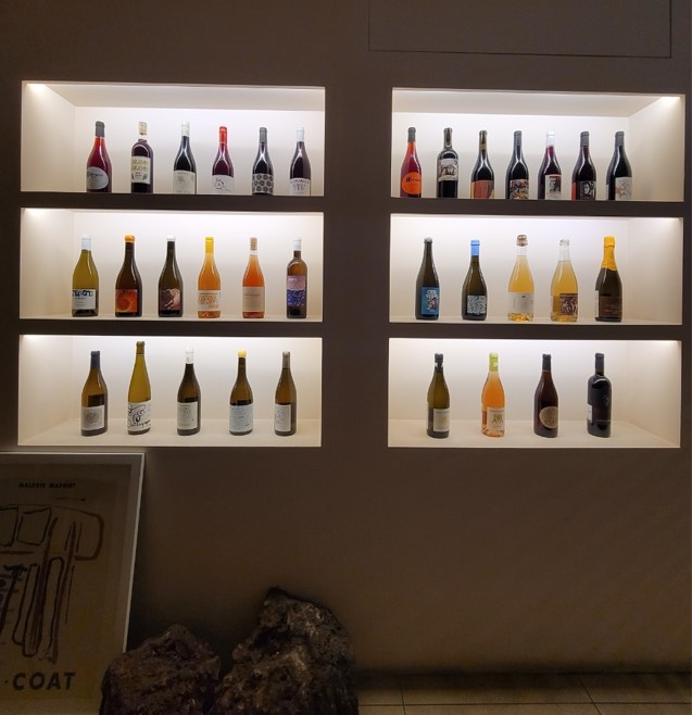 Natural wines are on display at Morcle, a natural wine bar in Hannam-dong, Seoul. (Park Yuna/The Korea Herald)