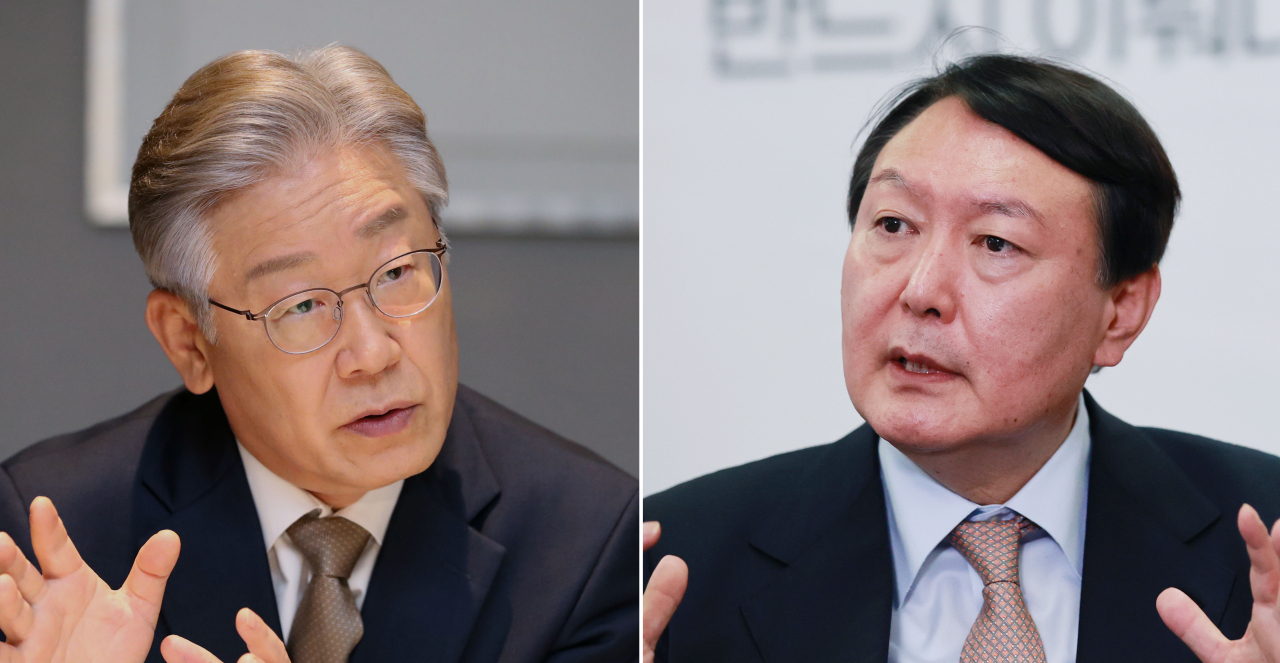 Lee Jae-myung, presidential nominee of the ruling Democratic Party of Korea, (left) and Yoon Seok-youl, presidential nominee for the main opposition People Power Party (Yonhap)