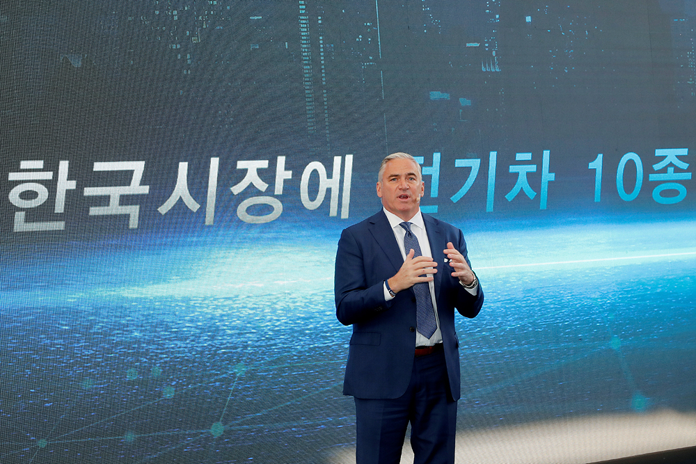 General Motors International President and GM Senior Vice President Steven Kiefer speaks during the GM Future Growth Virtual Press Conference at the GM Design Center, in Incheon on Friday.(GM Korea)