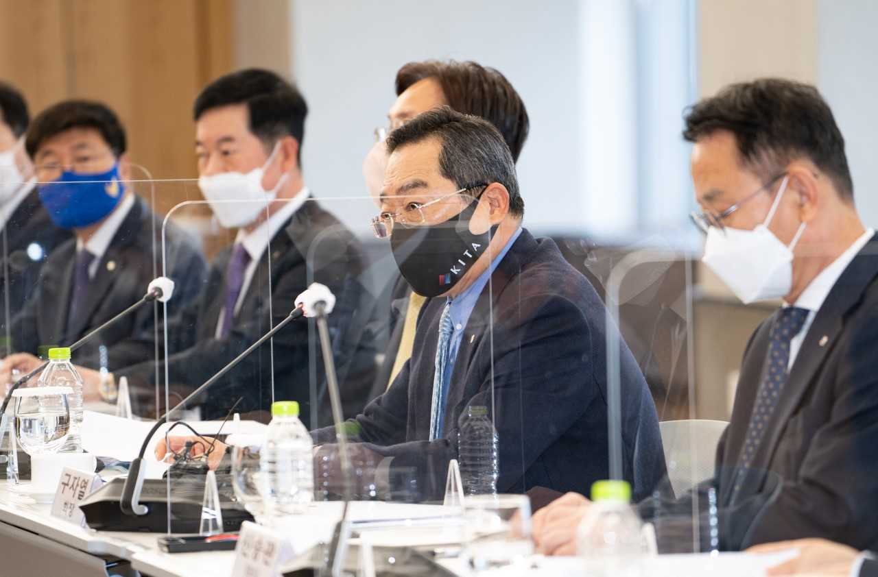 KITA Chairman Koo Ja-yeol speaks at a press conference in Seoul on Monday. (KITA)