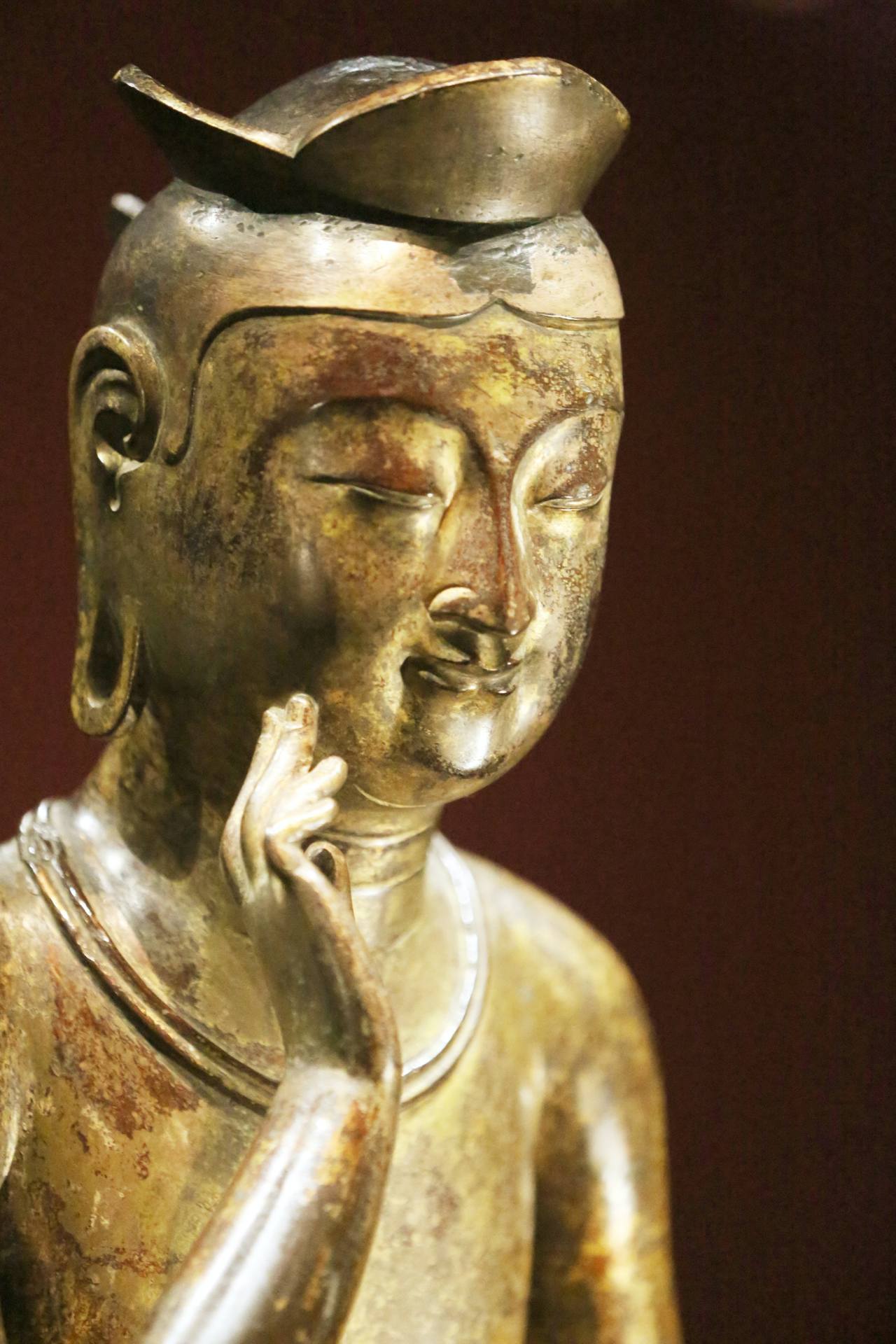 The Gilt-bronze Maitreya in Meditation is on display at the National Museum of Korea in Seoul. (Hyungwon Kang)