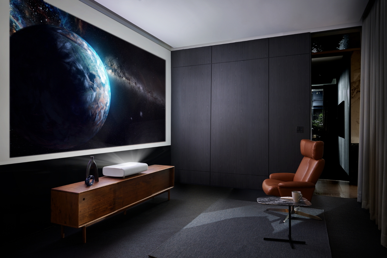 A promotional image for Samsung Electronics’ The Premiere ultrashort throw projector (Samsung Electronics)