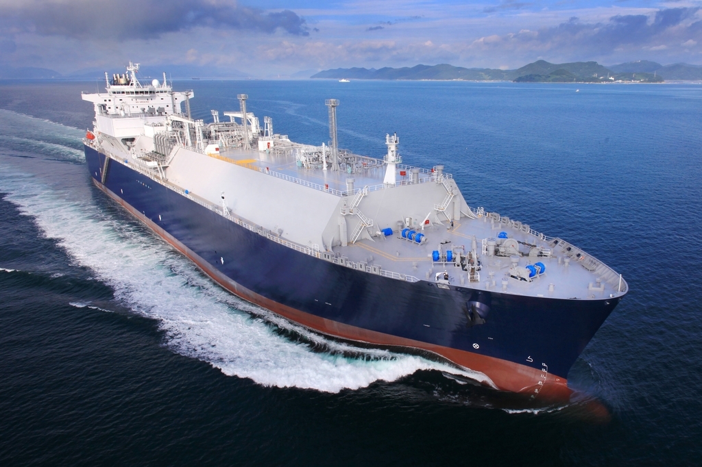 This photo provided by Samsung Heavy Industries Co. on Tuesday, shows a LNG carrier built by the shipbuilder. (Samsung Heavy Industries Co.)