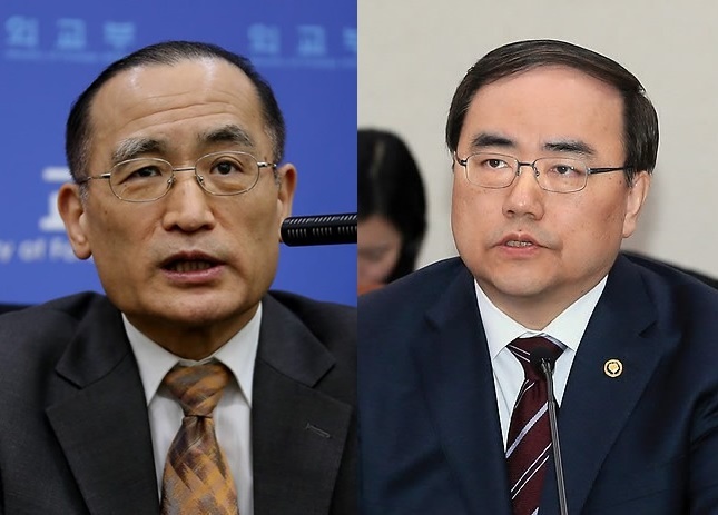 Former South Korean Ambassador Wi Sung-lak(left), who advises Lee Jae-myung of the ruling Democratic Party of Korea, and Kim Sung-han, a professor at the Korea University Graduate School of International Studies who advises Yoon Suk-youl of the main opposition People Power Party. (Yonhap)
