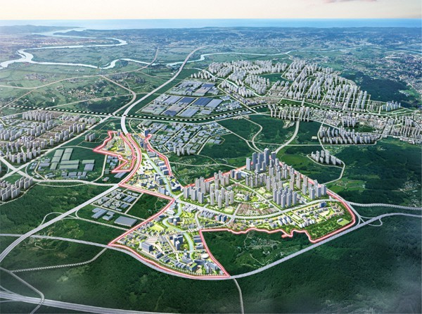 A rendered image of Pyeongtaek Brain City, a project for a technology complex in Pyeongtaek led by Jungheung Group. (Jungheung Group)