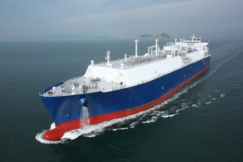 This photo provided by Samsung Heavy Industries Co. on Friday, shows a LNG carrier built by the shipbuilder.