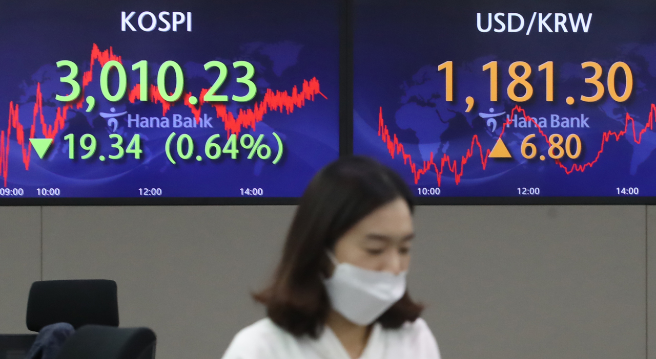 Electronic signboards at a Hana Bank dealing room in Seoul on Friday (Yonhap)