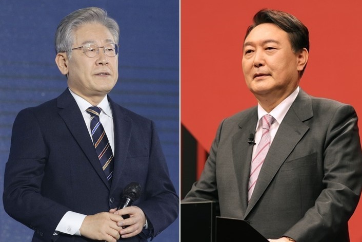These images show Democratic Party presidential candidate Lee Jae-myung (L) and People Power Party candidate Yoon Suk-yeol. (Yonhap)