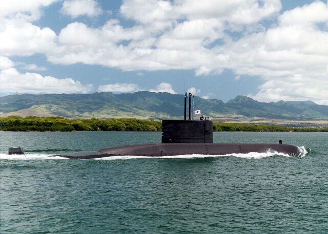 This file photo provided by the Navy shows South Korea's first submarine, the Jangbogo, built by Daewoo Shipbuilding & Marine Engineering Co. (Navy)