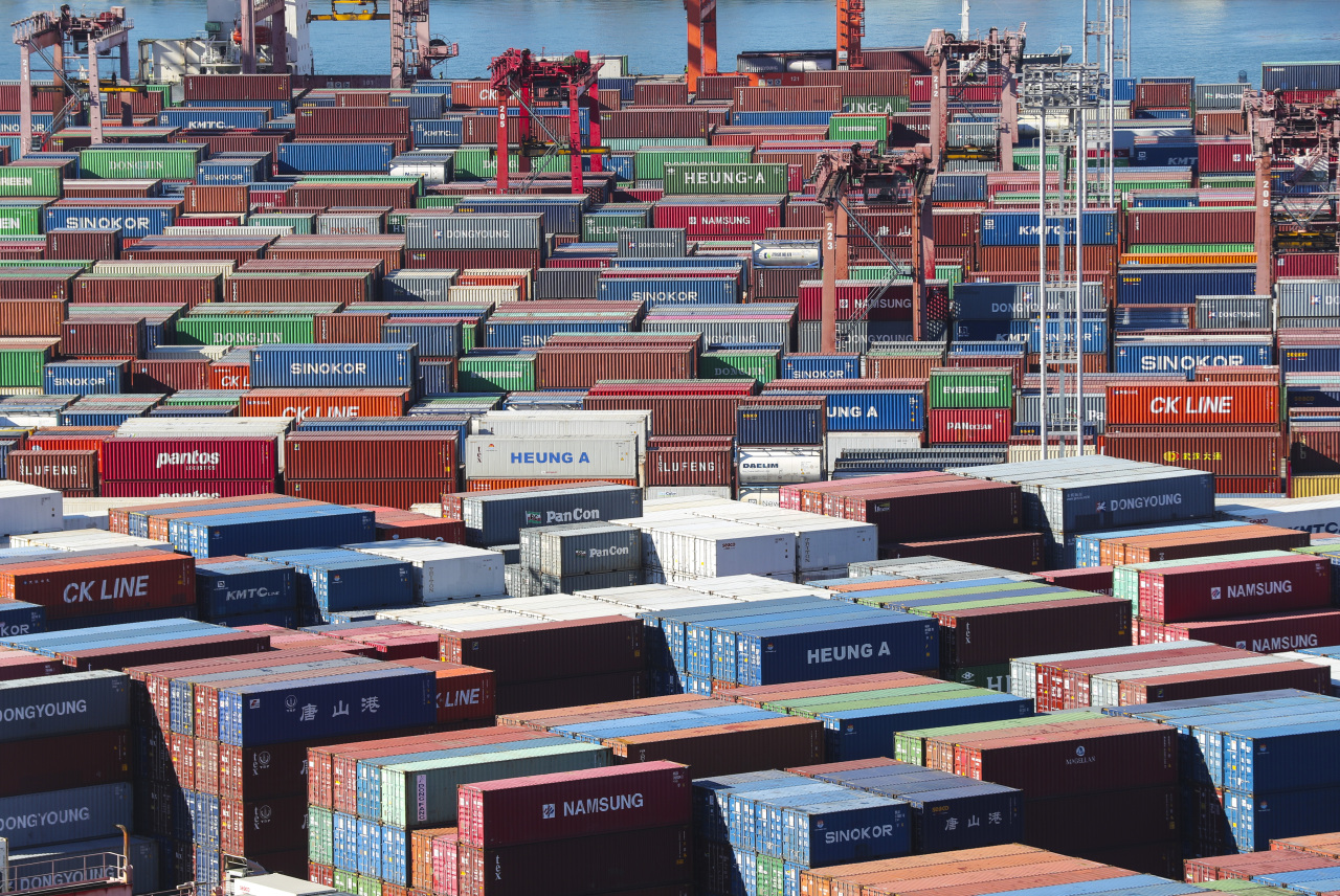 This photo taken Monday shows containers at Busan Port, located in the southeastern city of Busan. (Yonhap)