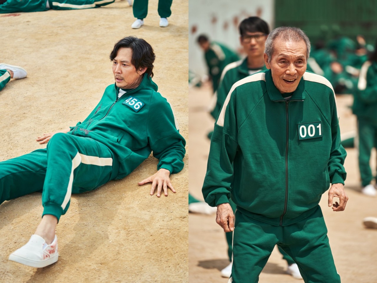 Actors Lee Jung-jae (left) and Oh Young-soo appeared on “Squid Game” (Netflix)