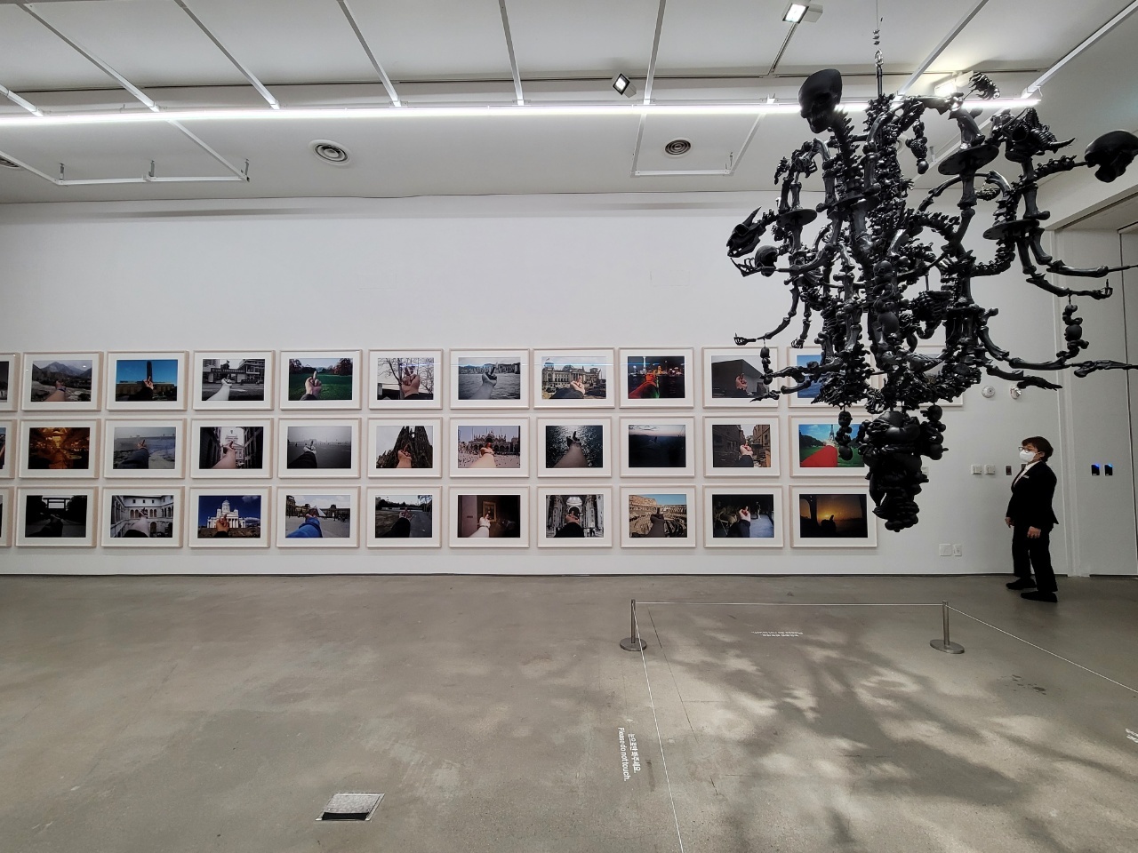 “Study of Perspective, 1995-2011” and “Black Chandelier” by Ai Weiwei (Park Yuna/The Korea Herald)