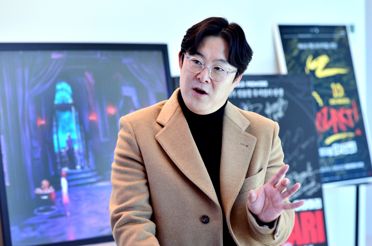 CEO and chief producer of EMK, Eom Hong-hyeon, speaks during an interview with The Korea Herald on Dec. 13. (Park Hyun-koo/The Korea Herald)