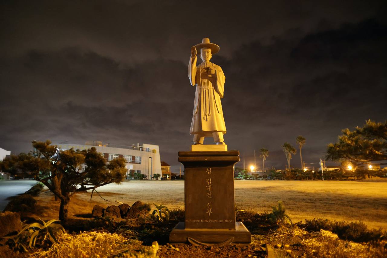 A statue of St. Andrew Kim Taegon faces the ocean from where he arrived as the first Korean Catholic priest on a boat at the Yongsu-ri Port on Jeju Island on Sept. 28, 1845. St. Andrew Kim Taegon was beheaded in Seoul on Sept. 16, 1846. Photo © Hyungwon Kang