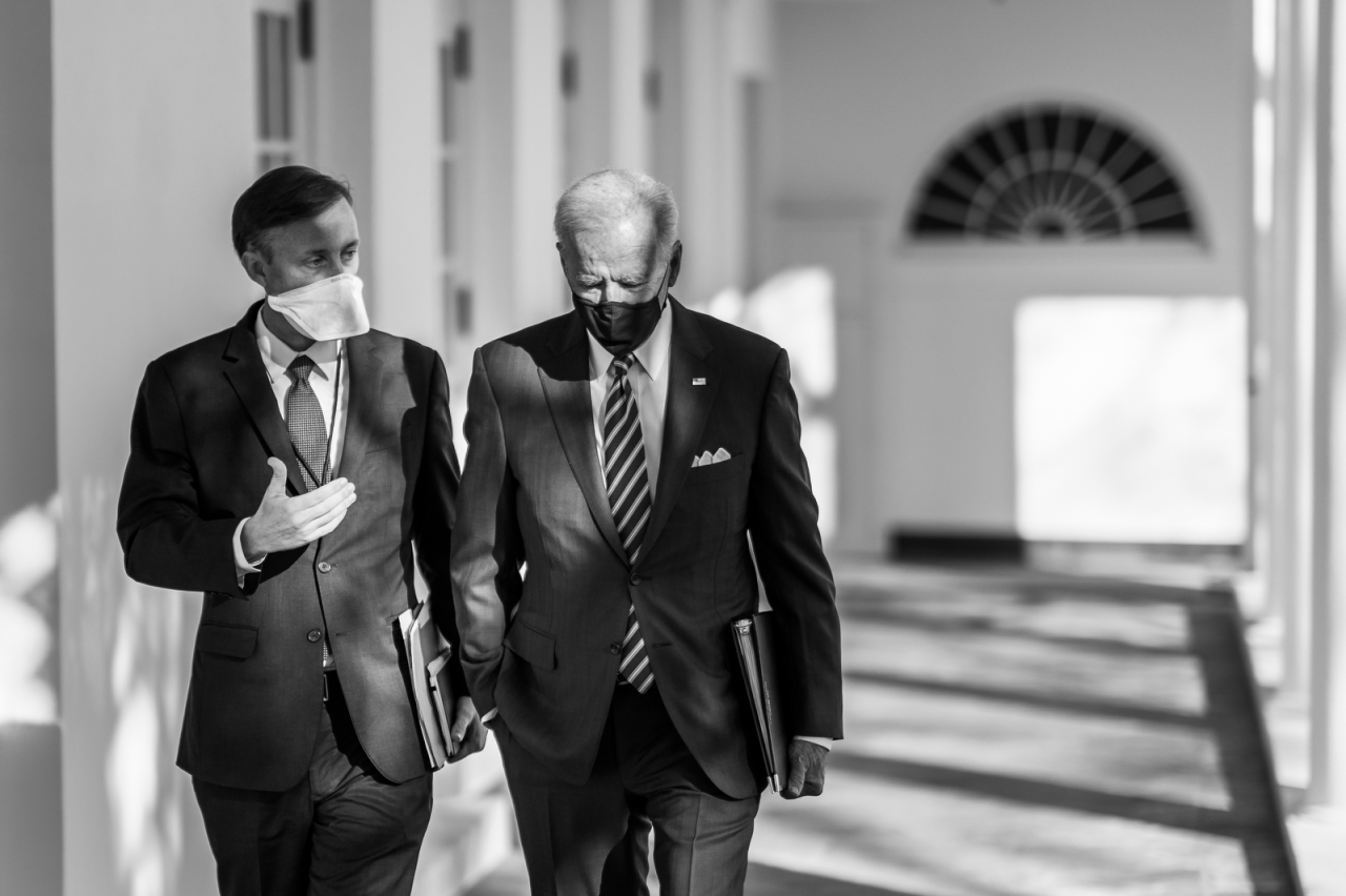 US President Joe Biden walks with national security adviser Jake Sullivan at the White House on Jan. 22, 2021. (White House)